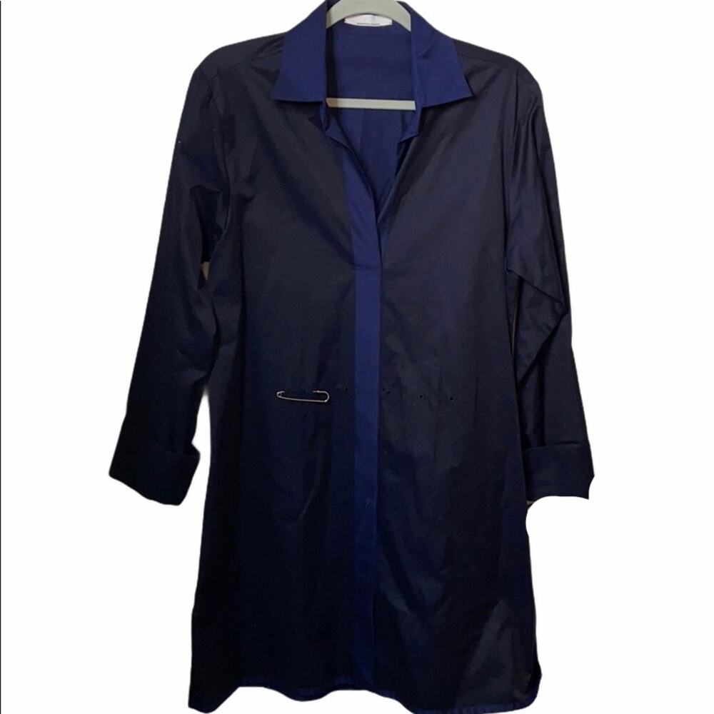 Jean Paul Knott Navy Blue Cotton Tunic Dress Long Sleeve Adjustable Size SM